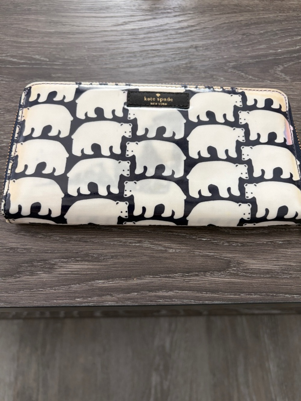 kate spade Navy and White Bear Print Zip Wallet